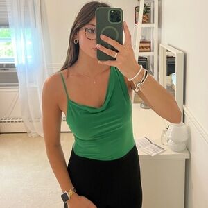 Green cowl neck body suit